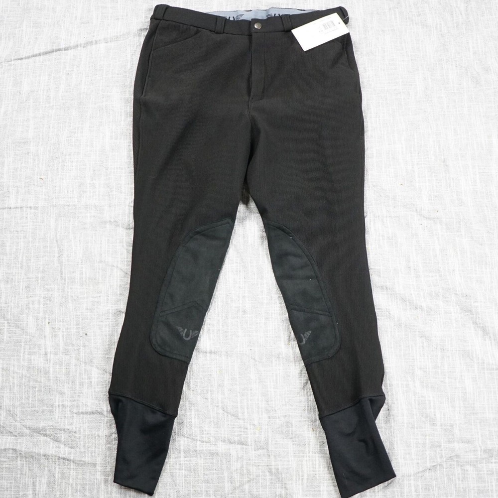 Tuff Rider Breeches mens 30 black ribb patrol knee patch stretch comfort horse